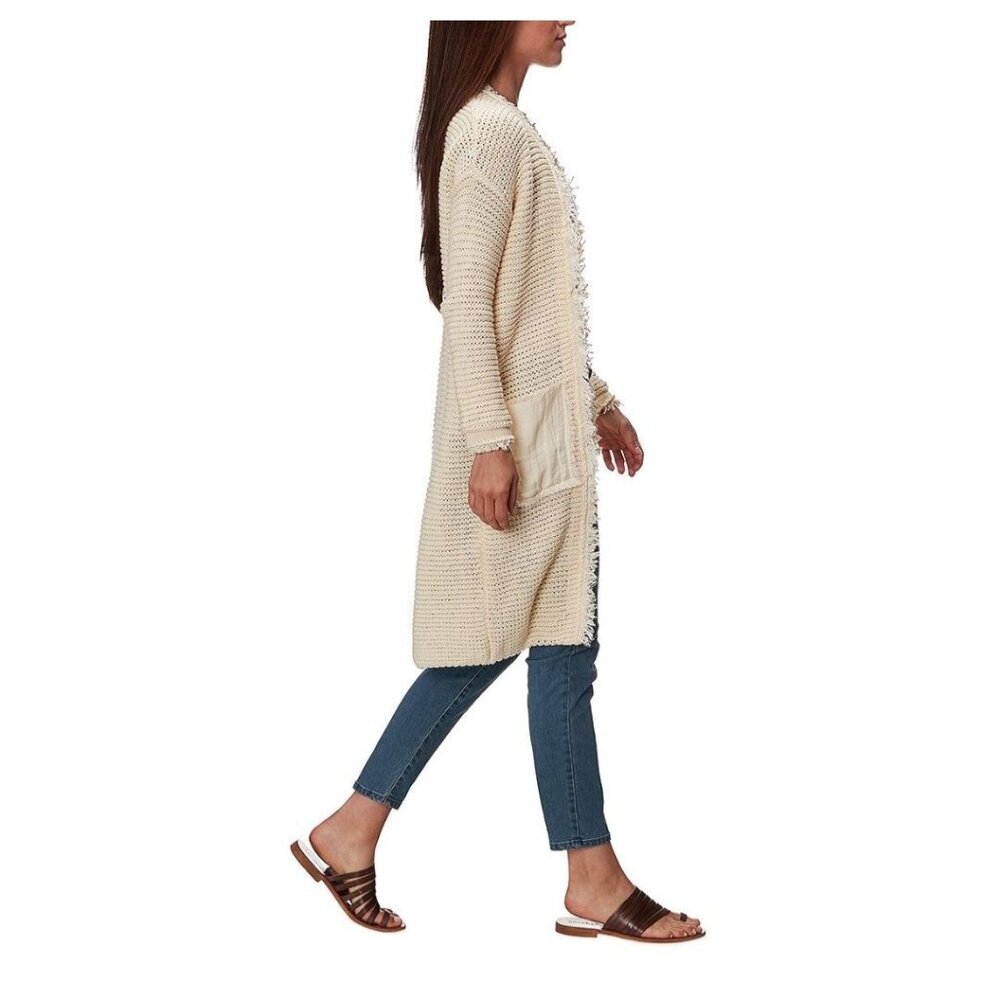 💙 Free People Woodstock Long Line Knit Cotton Cardigan Size S/M Warm Cozy Boho - Picture 2 of 8